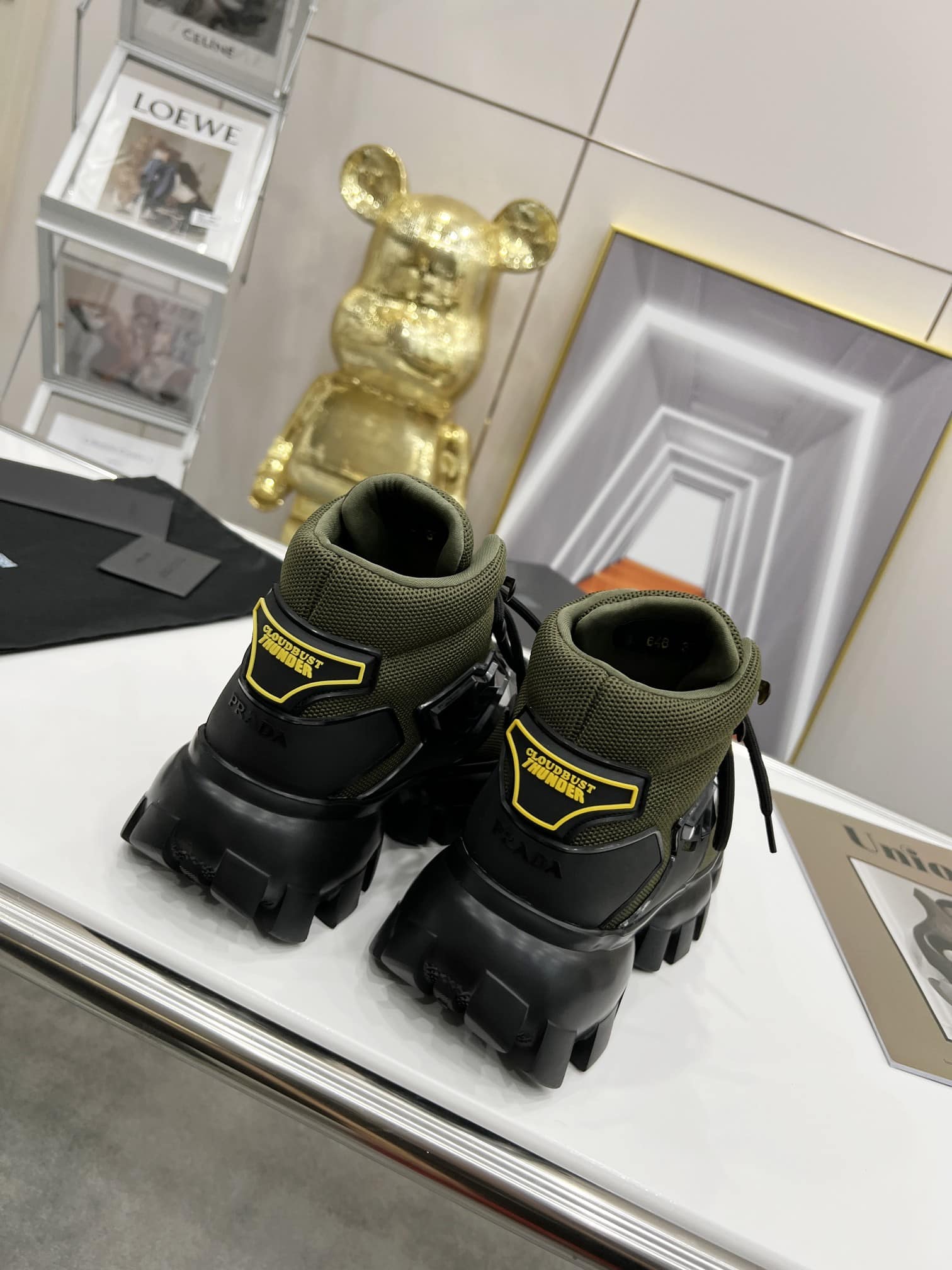 (1:1 replica) Prada Cloudbust Thunder High-Top Sneakers Green/Black For Women 1.9in/50mm PRD
