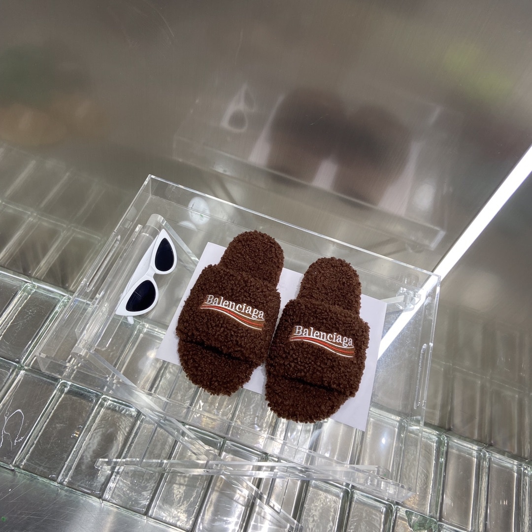 (1:1 replica) Balenciaga Furry Slide Sandal Brown For Women