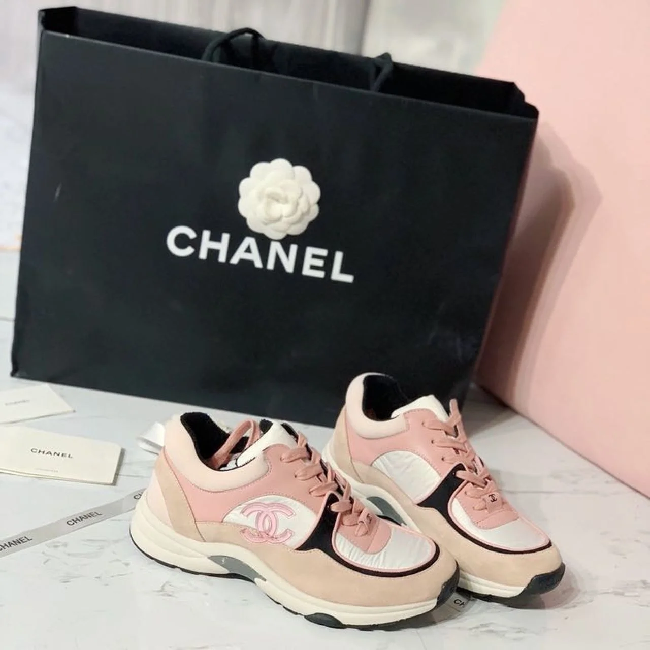 (1:1 replica) Chanel Nylon Trainer Sneakers Light Pink/White For Women, Women s Shoes