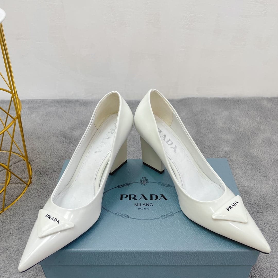 (1:1 replica) Prada Brushed Pumps White For Women PRD