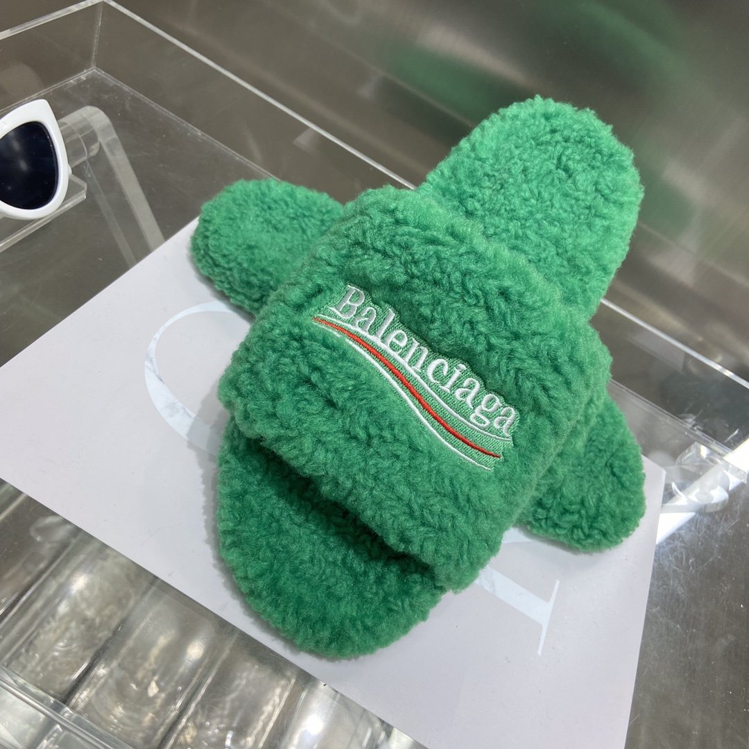 (1:1 replica) Balenciaga Furry Slide Sandal Green For Women