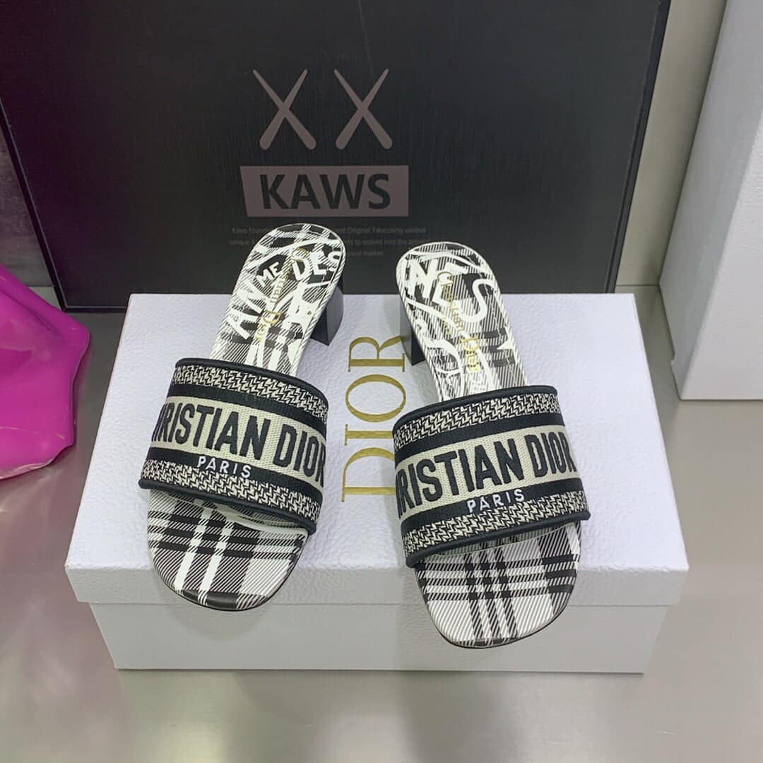 (1:1 replica) Christian Dior Women s Dway Heeled Slide Black and White For Women CD KCQ244CEE_S17X