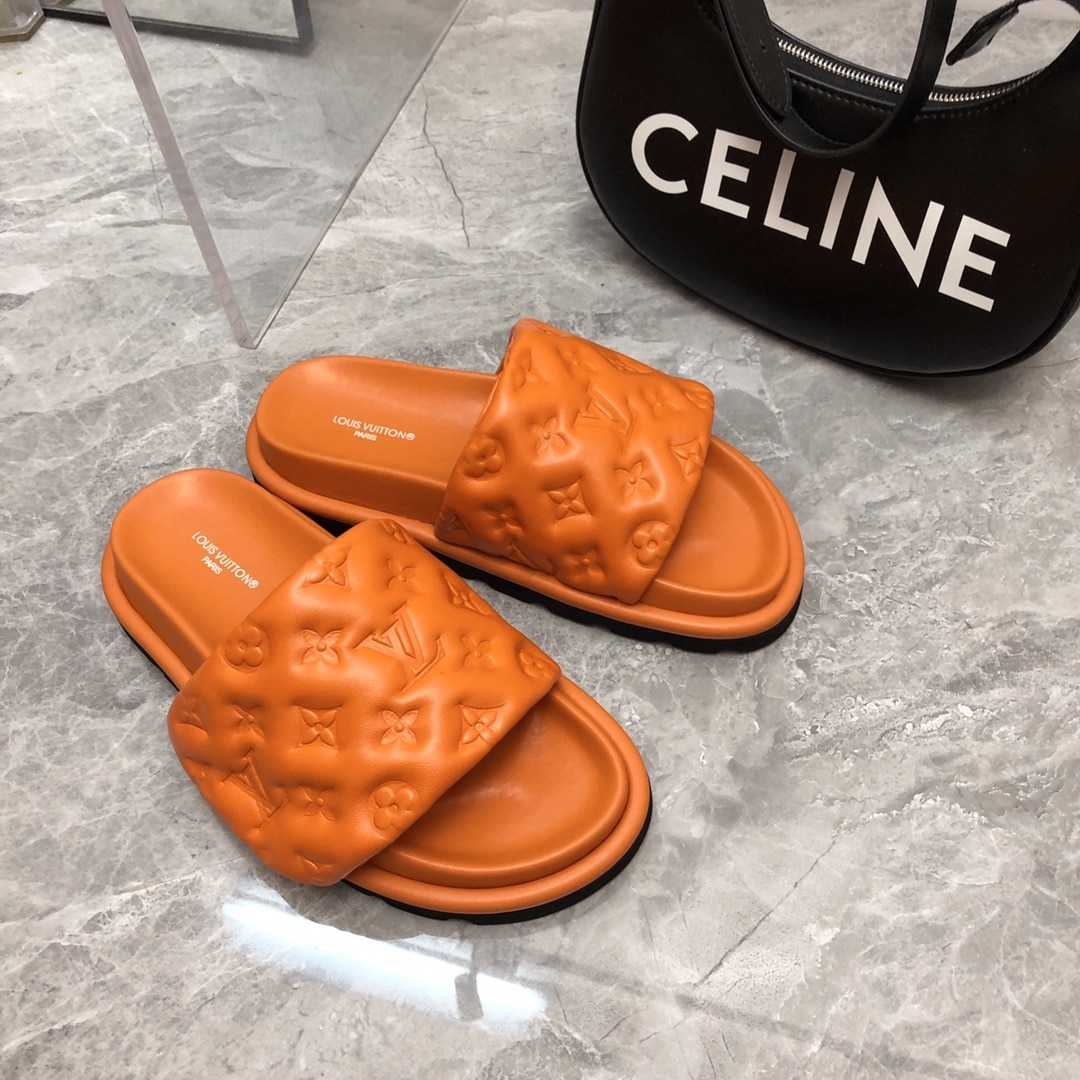 (1:1 replica) Louis Vuitton Women s Pool Pillow Flat Comfort Mule Orange For Women LV