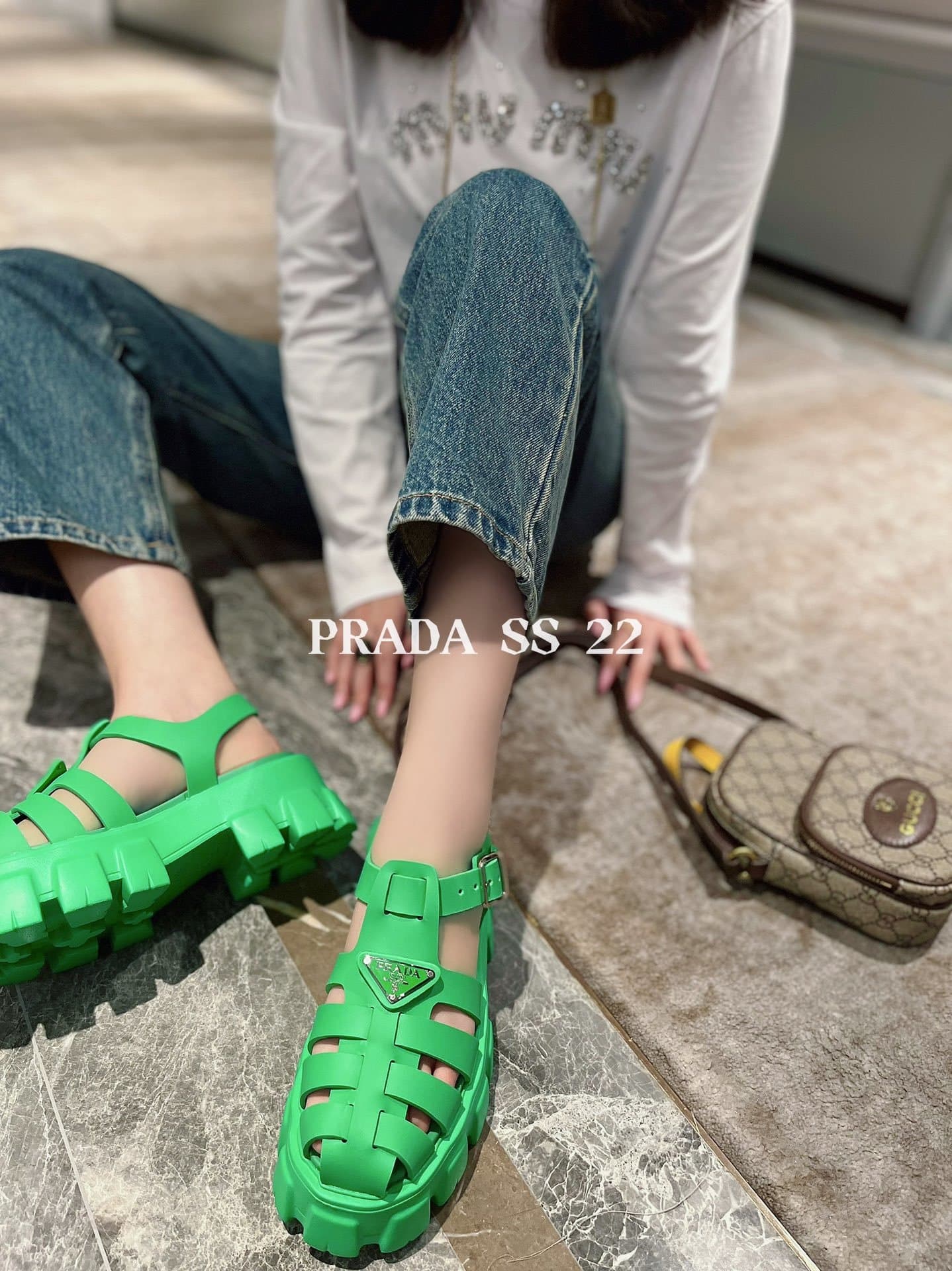 (1:1 replica) Prada Foam Rubber Sandals Green For Women 2.2in/55mm PRD