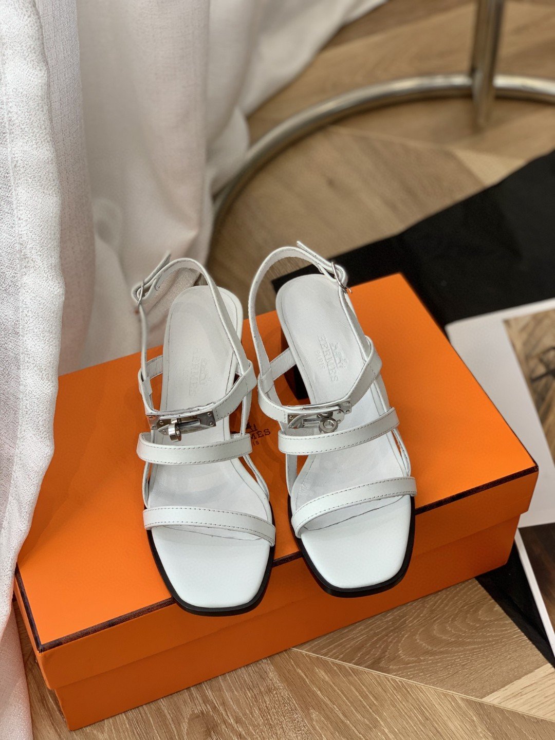 (1:1 replica) Hermes Eve 60 Sandal White For Women, Women s Shoes H221078Z 90360