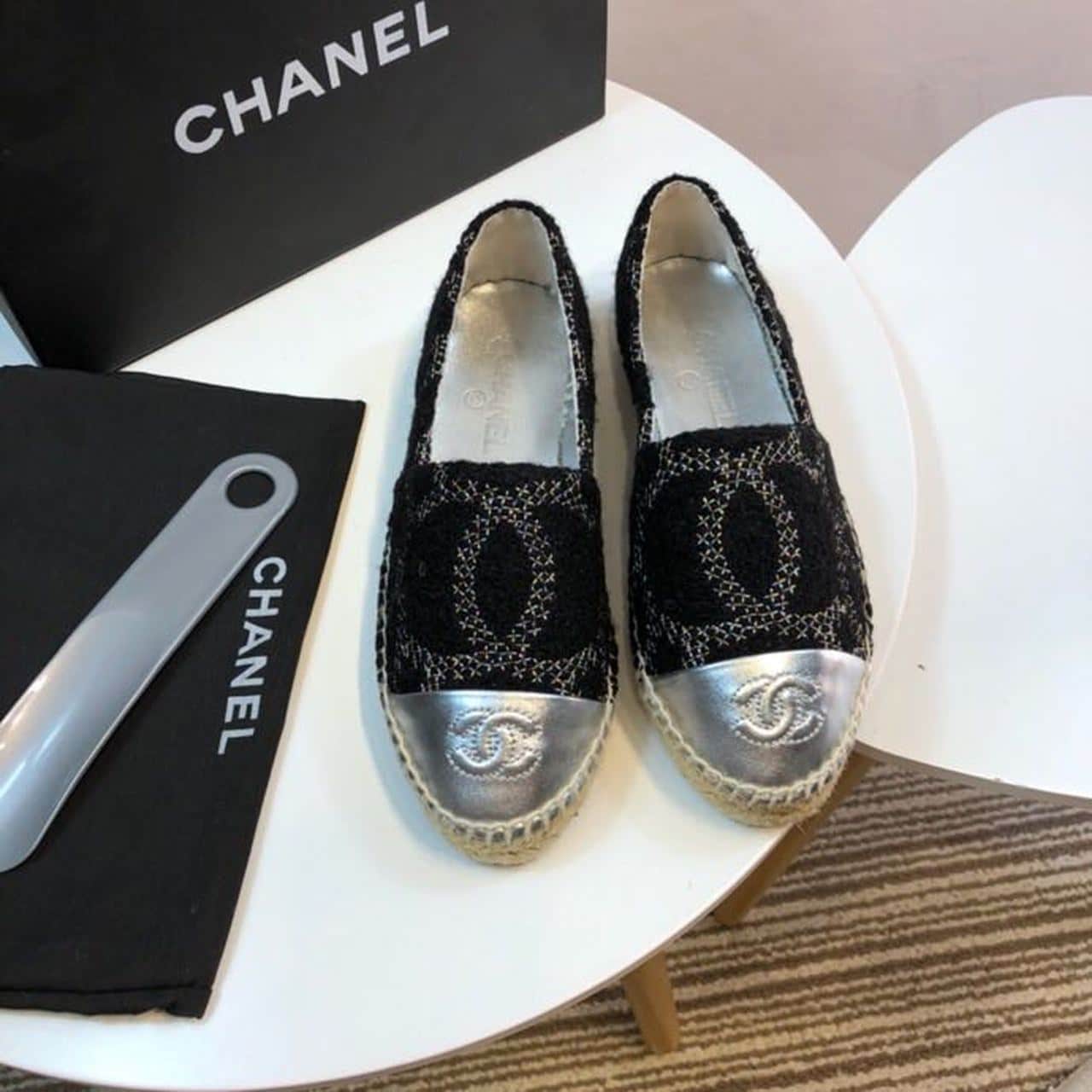 (1:1 replica) Chanel Espadrilles Black/Silver For Women, Women s Shoes G29762