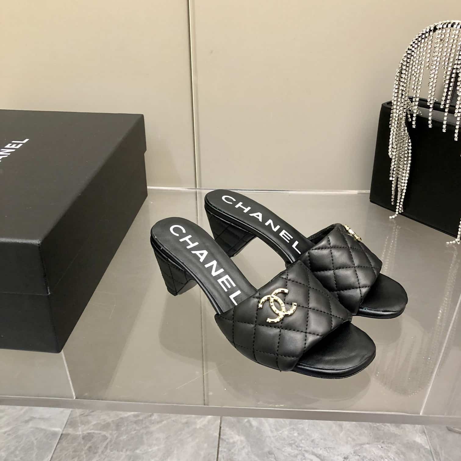 (1:1 replica) Chanel Mules Black For Women, Women s Shoes 2.4in/6.2cm G38820