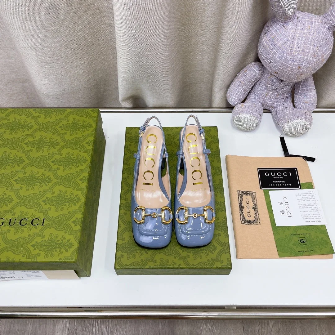 (1:1 replica) Gucci Women s Mid-Heel Slingback With Horsebit Jade Green For Women GG