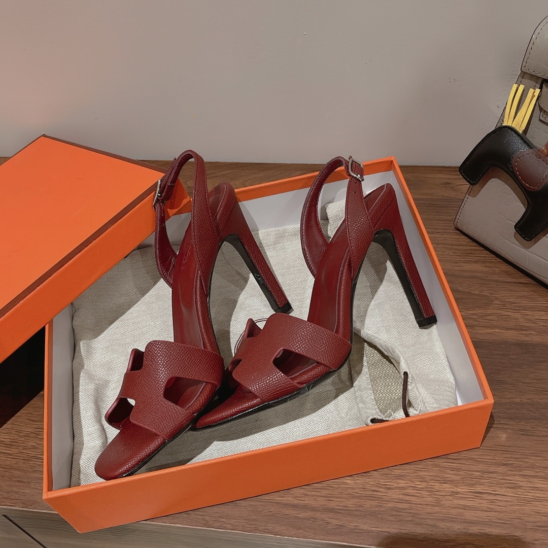 (1:1 replica) Hermes Ella Sandal Dark Red For Women 4.1in/10.5cm