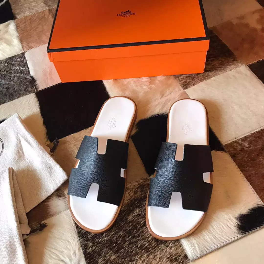 (1:1 replica) HERMES MEN S IZMIR SANDALS IN NOIR EPSOM CALFSKIN HMSD029