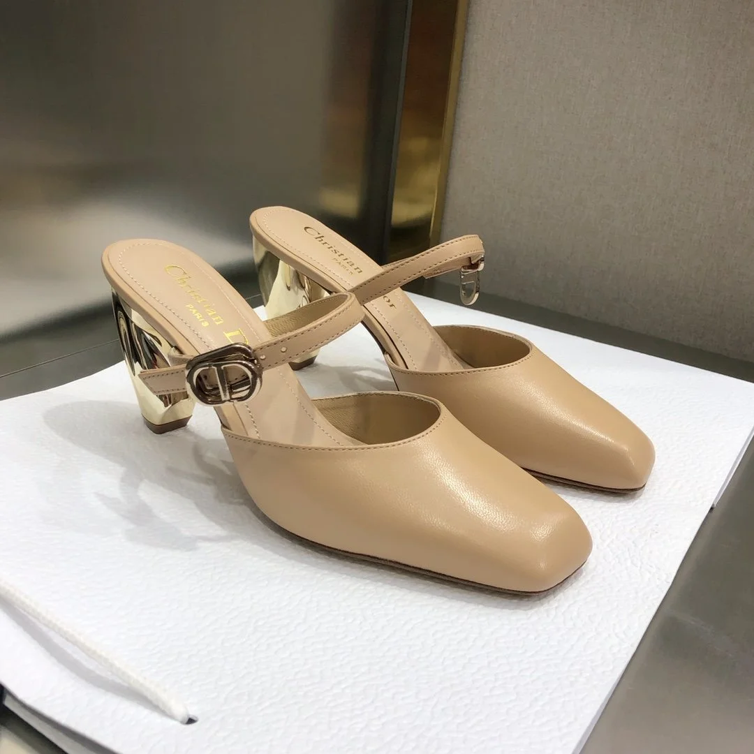 (1:1 replica) Christian Dior Rhodes Heeled Mule Nude For Women CD