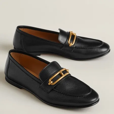 (1:1 replica) Hermes Women s Colette Loafers in Black Leather HM069