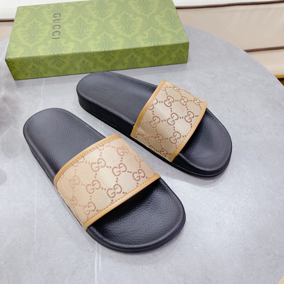 (1:1 replica) Gucci Women s GG Slide Sandal Black And Brown For Women 407345