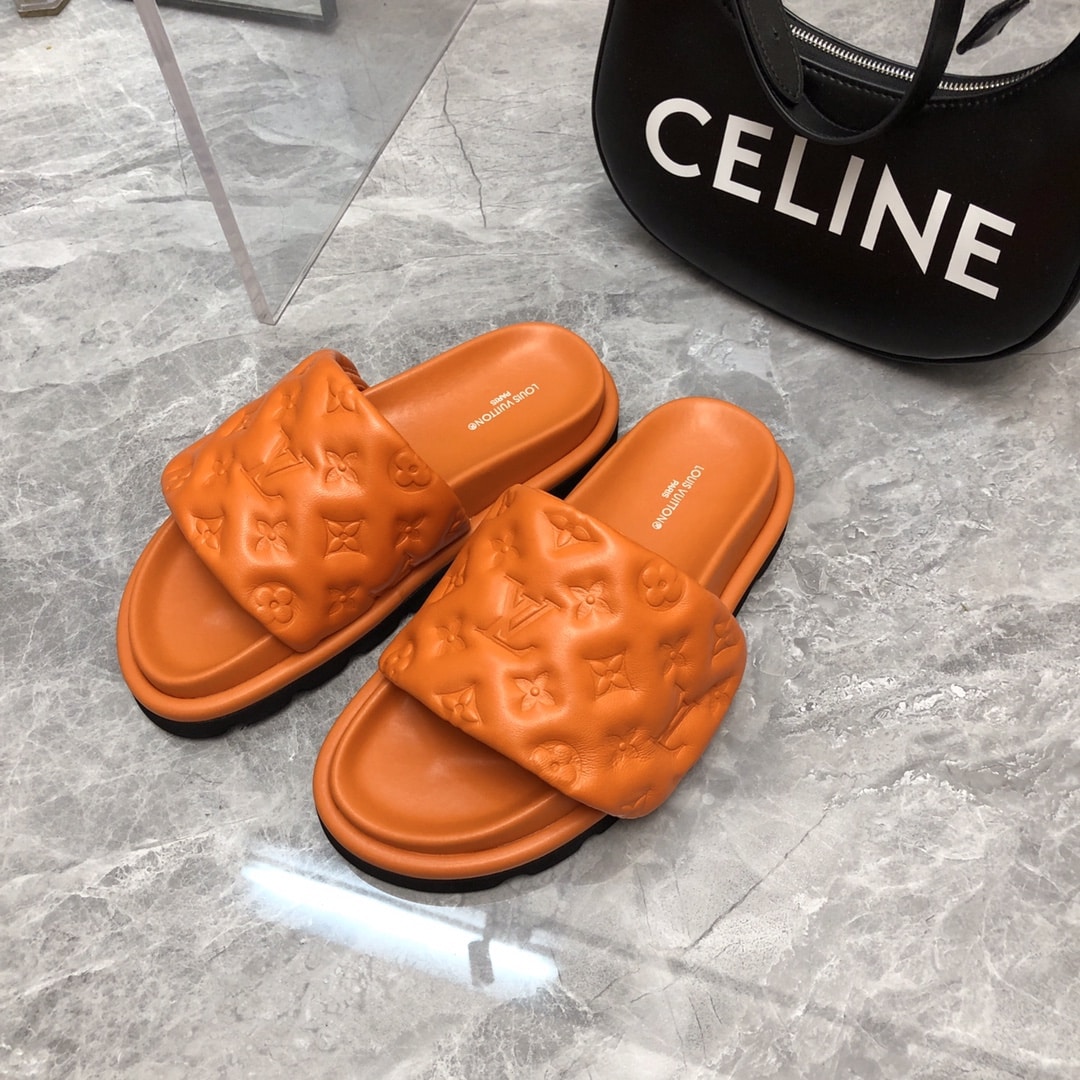 (1:1 replica) Louis Vuitton Women s Pool Pillow Flat Comfort Mule Orange For Women LV