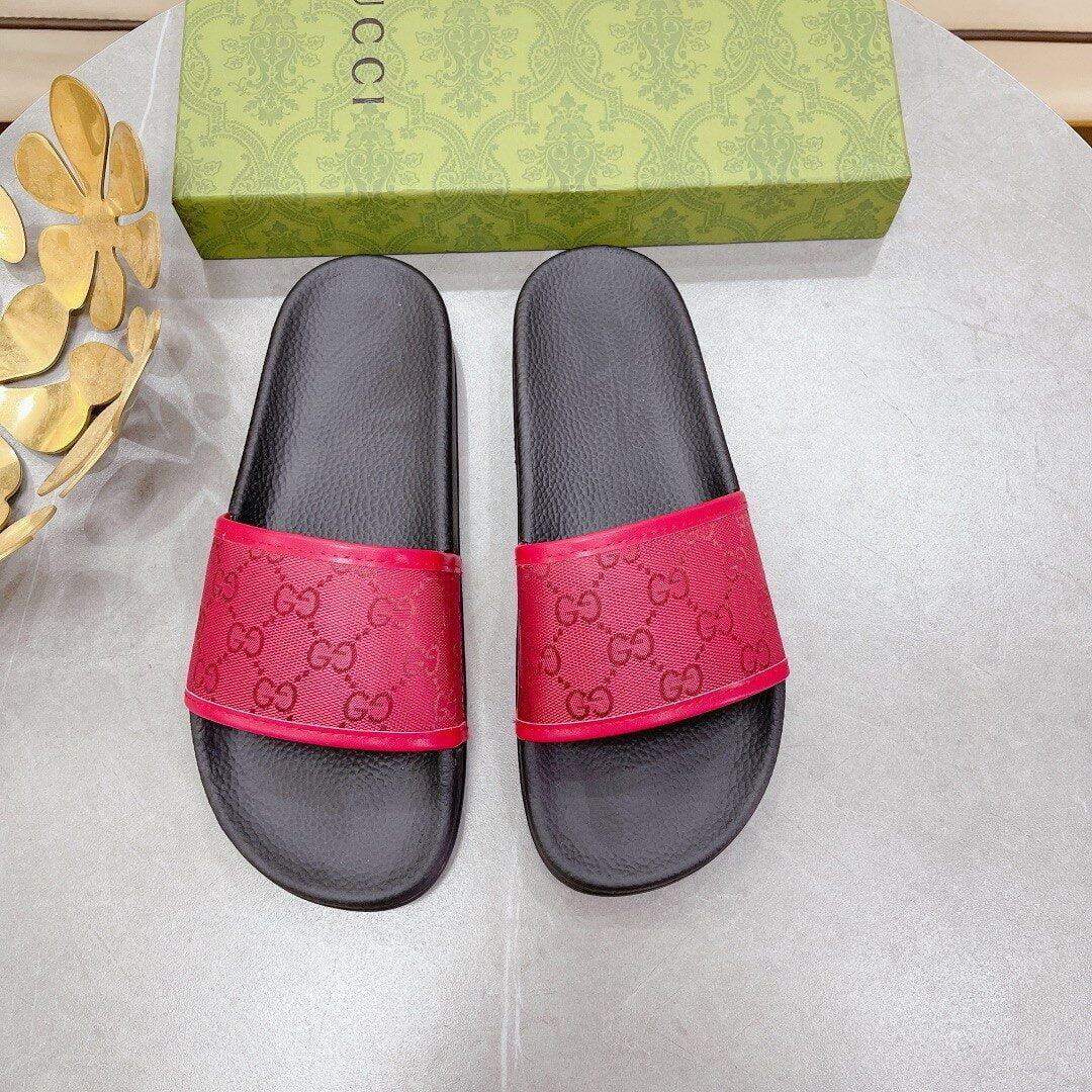 (1:1 replica) Gucci Women s GG Slide Sandal Red For Women 407345