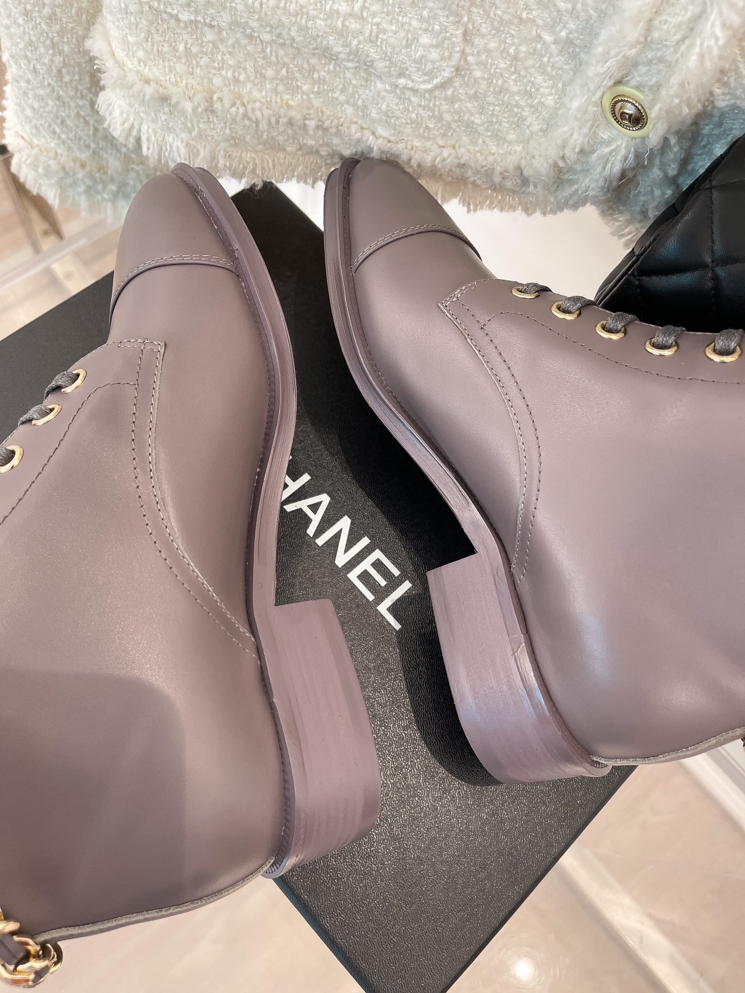 (1:1 replica) Chanel Women s Lace-Up With Chain Light Violet For Women 1.5in/4cm