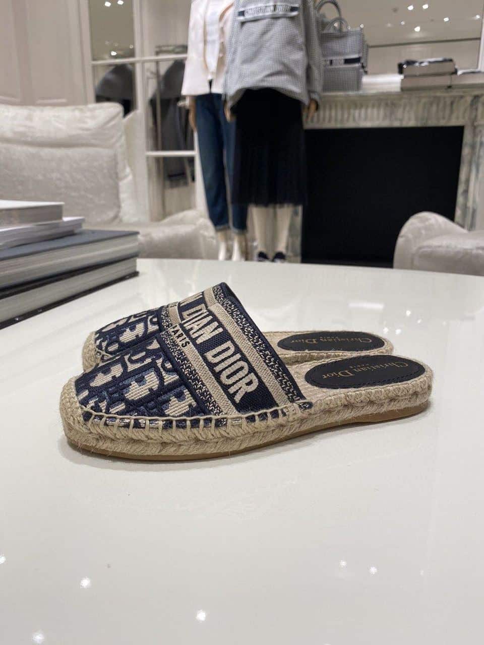 (1:1 replica) Christian Dior Granville Espadrille Deep Blue Dior Oblique Embroidered Cotton Blue For Women CD
