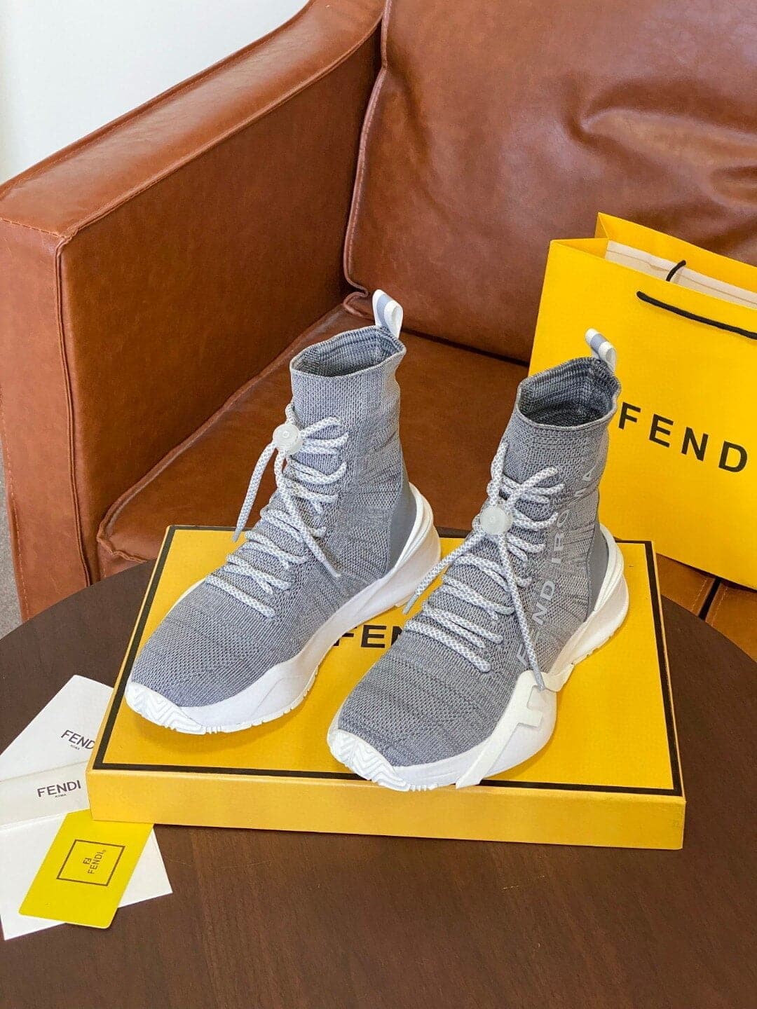 (1:1 replica) Fendi High Top Sneakers White Grey For Women