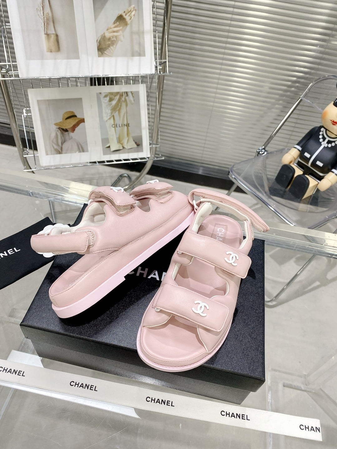 (1:1 replica) Chanel Women s Sandals With Chanel Logo Pink For Women