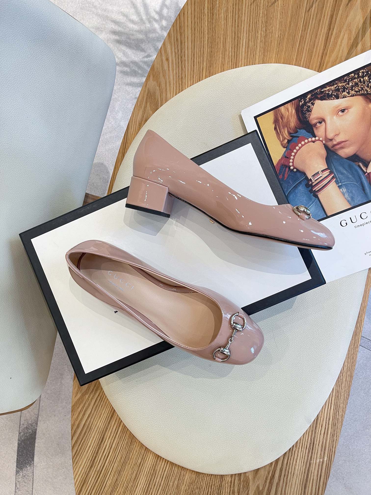(1:1 replica) Gucci Women s Ballet Flat With Horsebit Pink For Women GG