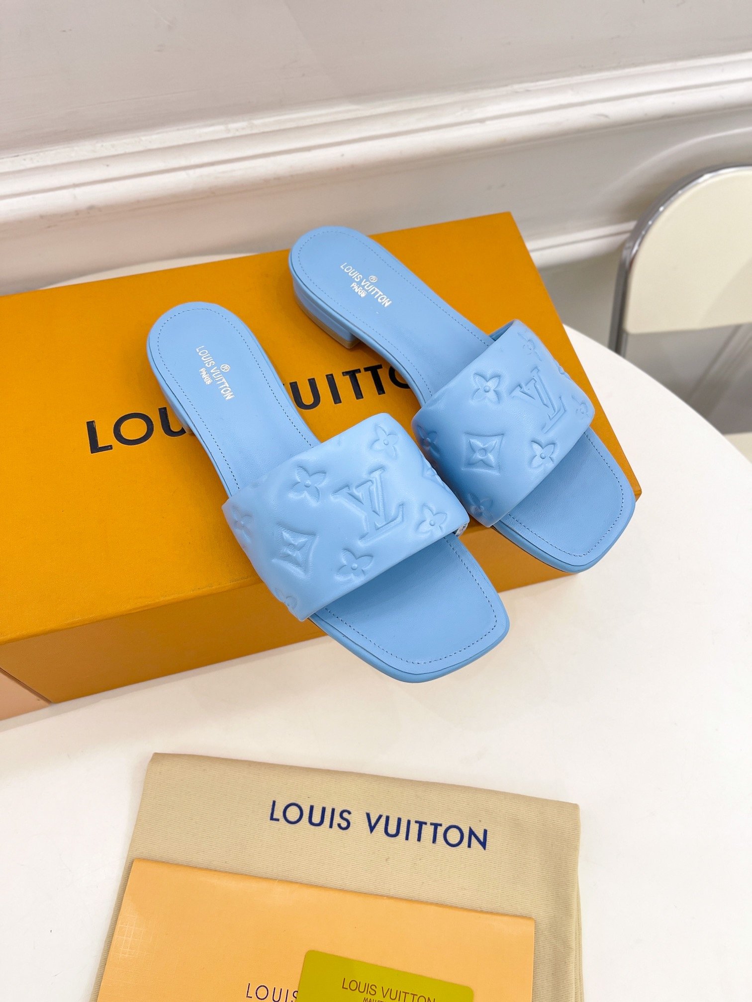 (1:1 replica) Louis Vuitton Women s Revival Flat Mule Light Blue For Women LV 1A9P7D