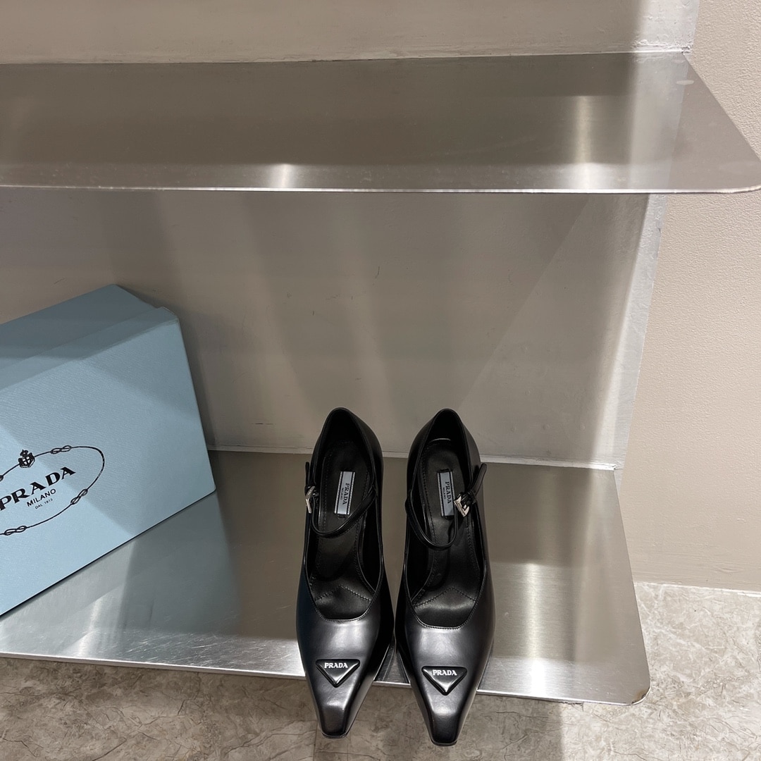 (1:1 replica) Prada Brushed Pumps Black For Women 3.7in/95mm PRD 1I982M_055_F0002_F_A095