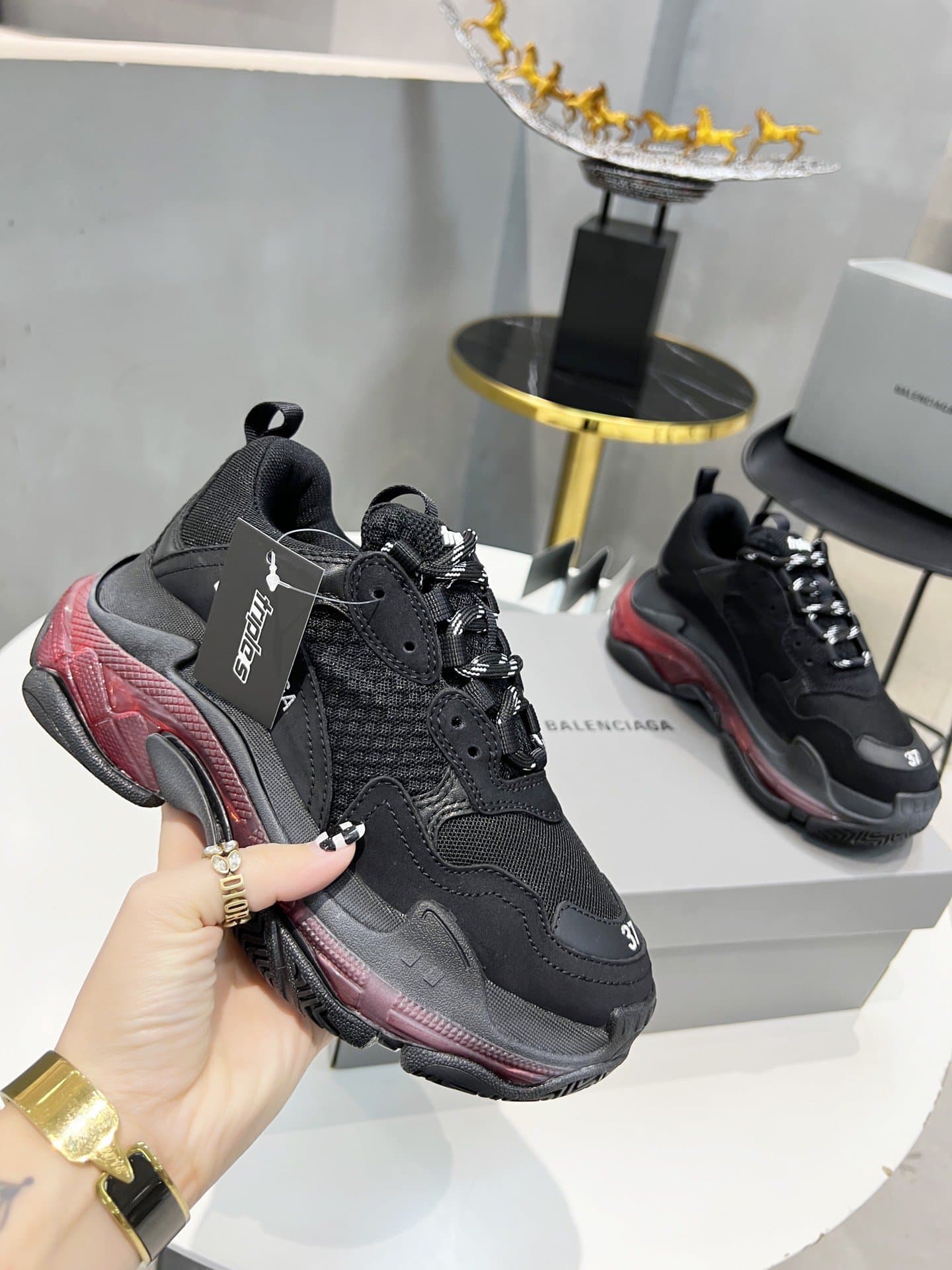 (1:1 replica) Balenciaga Triple S Trainers Clear Sole Black For Women 544351W2FB11000