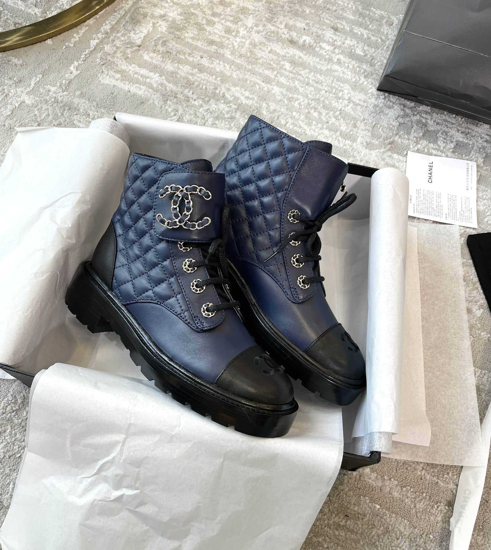 (1:1 replica) Chanel Women s Lace- Ups Dark Blue For Women 1.5in/ 4cm