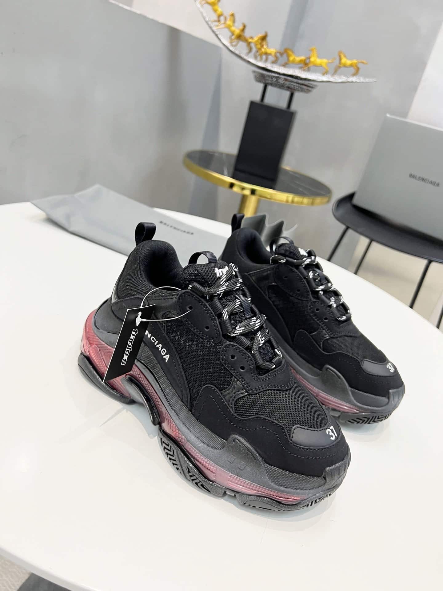 (1:1 replica) Balenciaga Triple S Trainers Clear Sole Black For Women 544351W2FB11000