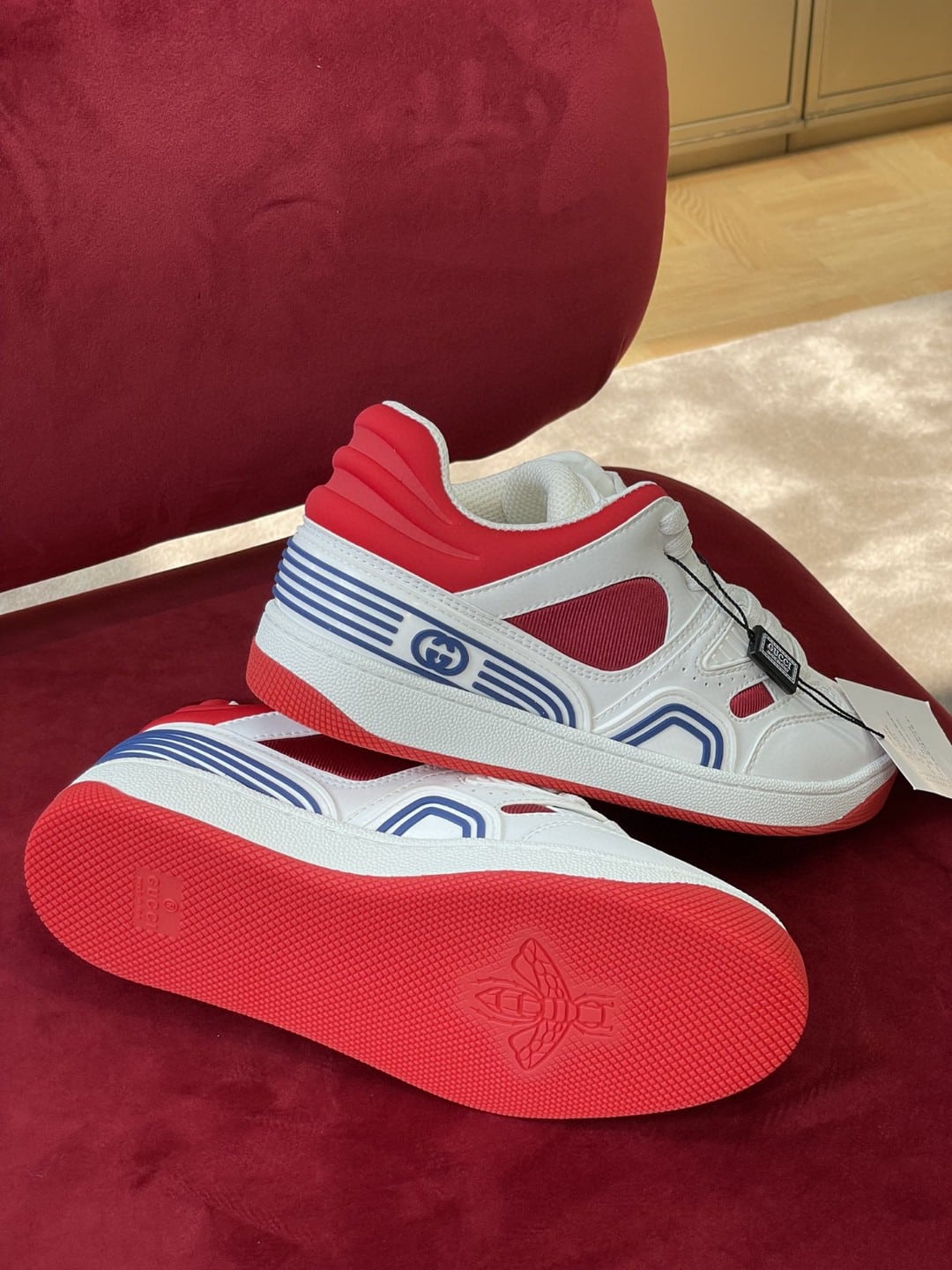 (1:1 replica) Gucci Women s Sneaker Gucci Basket Donna White Red Demetra For Women 697882 2SHJ0 9090