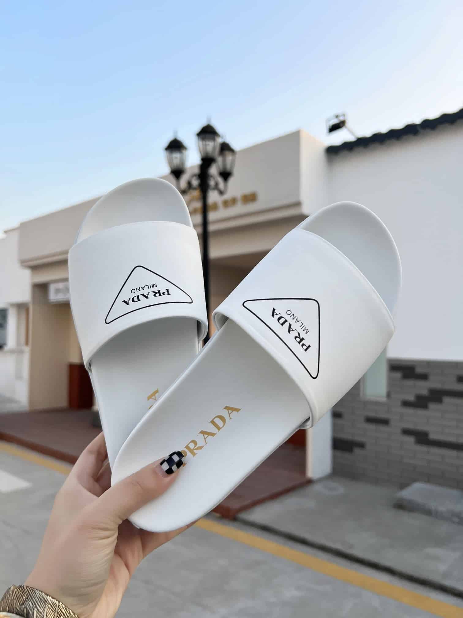 (1:1 replica) Prada Slide Sandals White For Women 1.4in/35mm PRD 2X3060_A21_F0009
