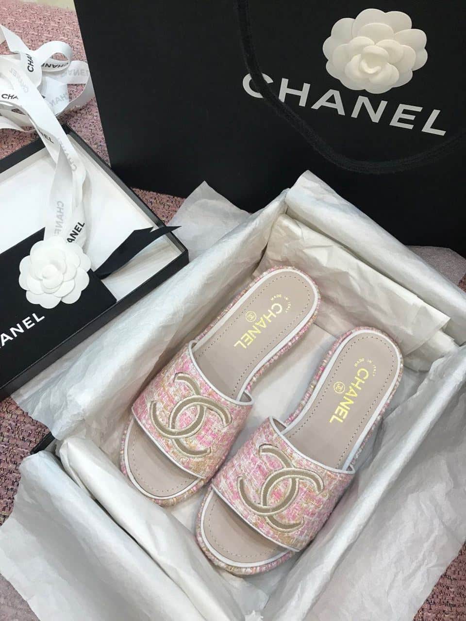 (1:1 replica) Chanel Mules Light Pink For Women, Women s Shoes
