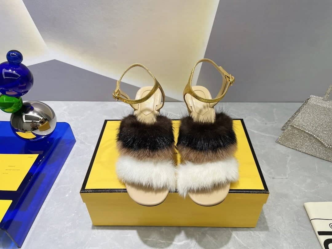 (1:1 replica) Fendi First White Mink High-Heeled Sandals For Women 8X8275AI11F1H00