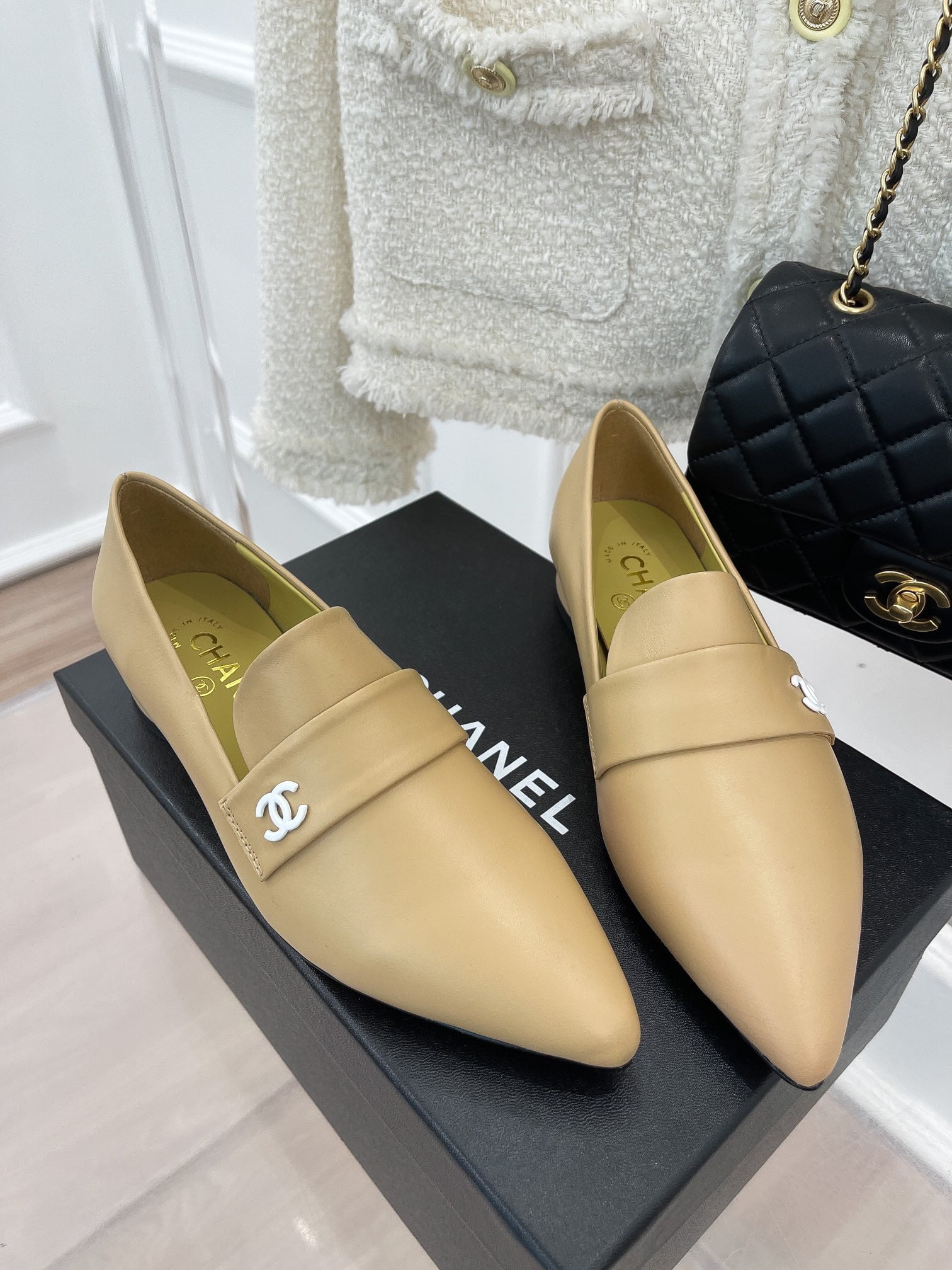 (1:1 replica) Chanel Women s Loafer With Logo Beige For Women