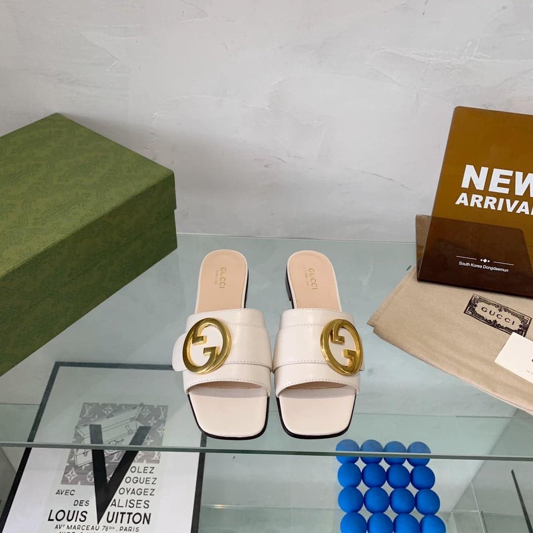 (1:1 replica) Gucci Blondie Slide Sandal White For Women GG