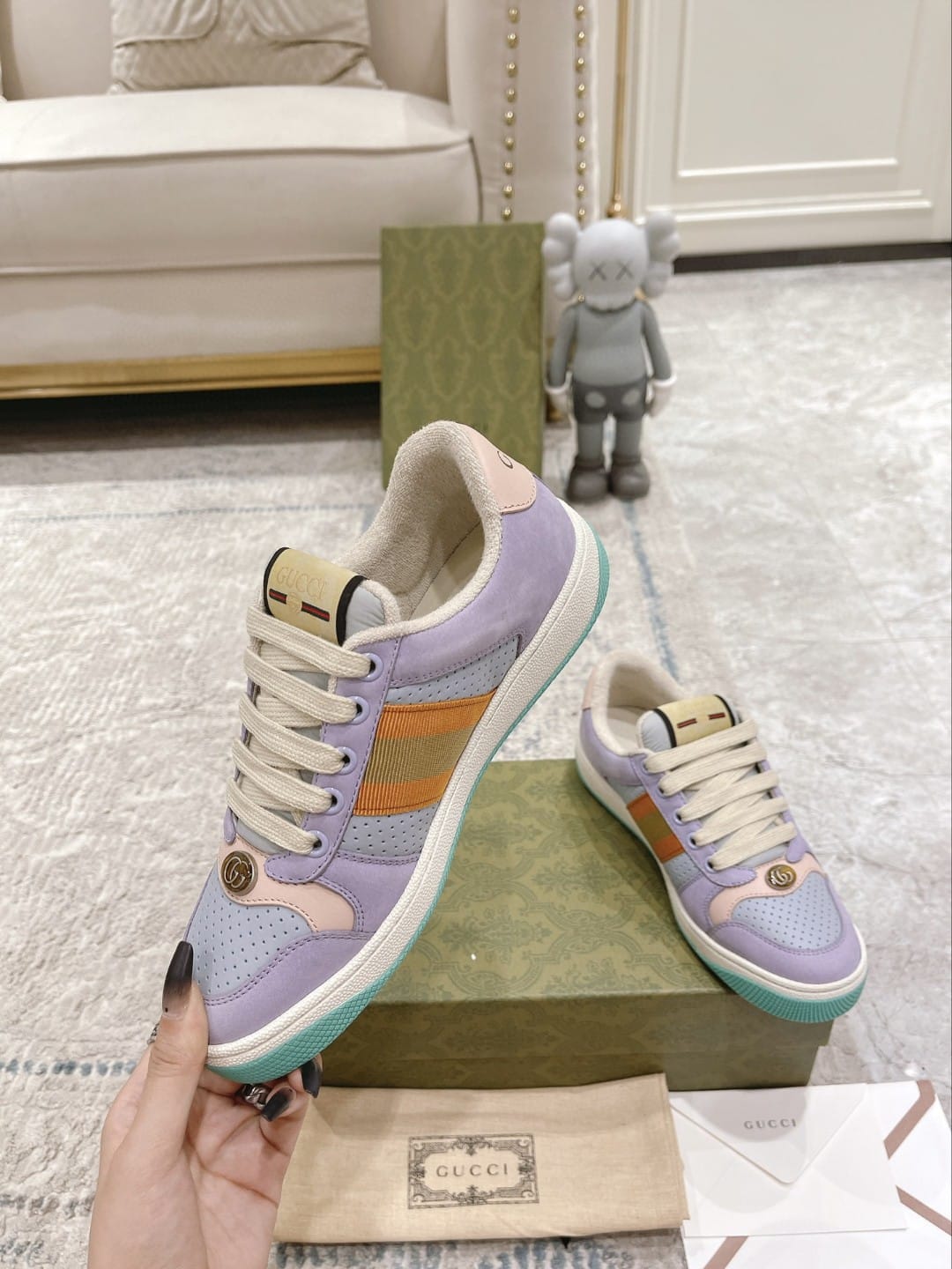 (1:1 replica) Gucci Women s Gucci Lovelight Screener Sneaker Lilac For Women 708295 0YIA0 5380
