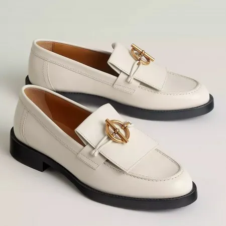 (1:1 replica) Hermes Women s Impact Loafers in White Leather HM050