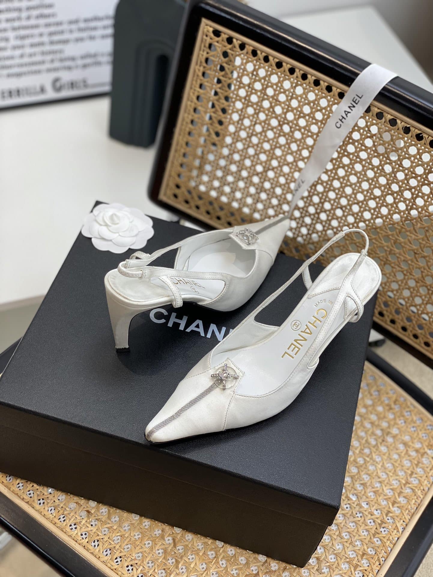 (1:1 replica) Chanel Women s Pumps Heels Satin White For Women 3in/7.6cm