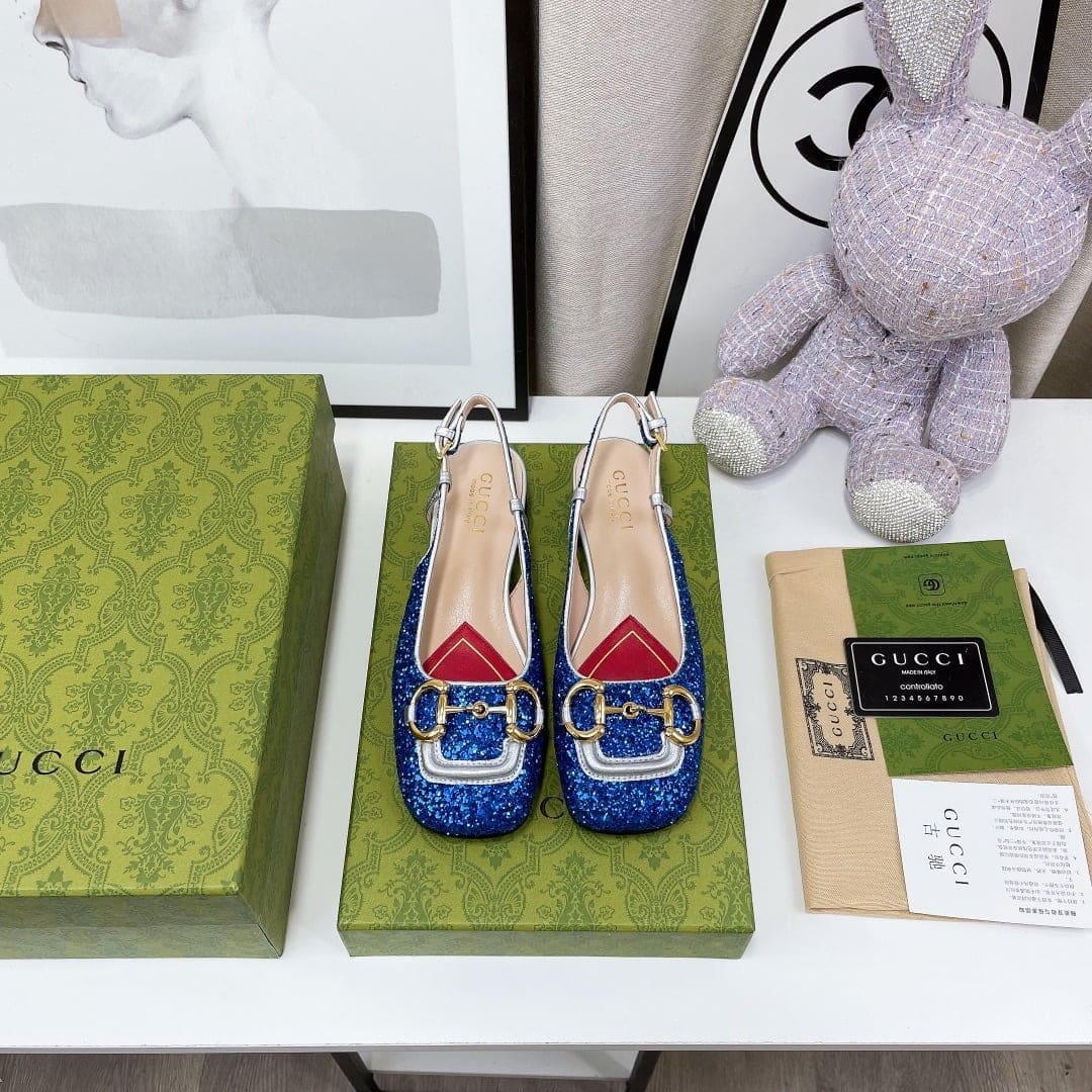 (1:1 replica) Gucci Lovelight Slingback With Horsebit Blue For Women GG