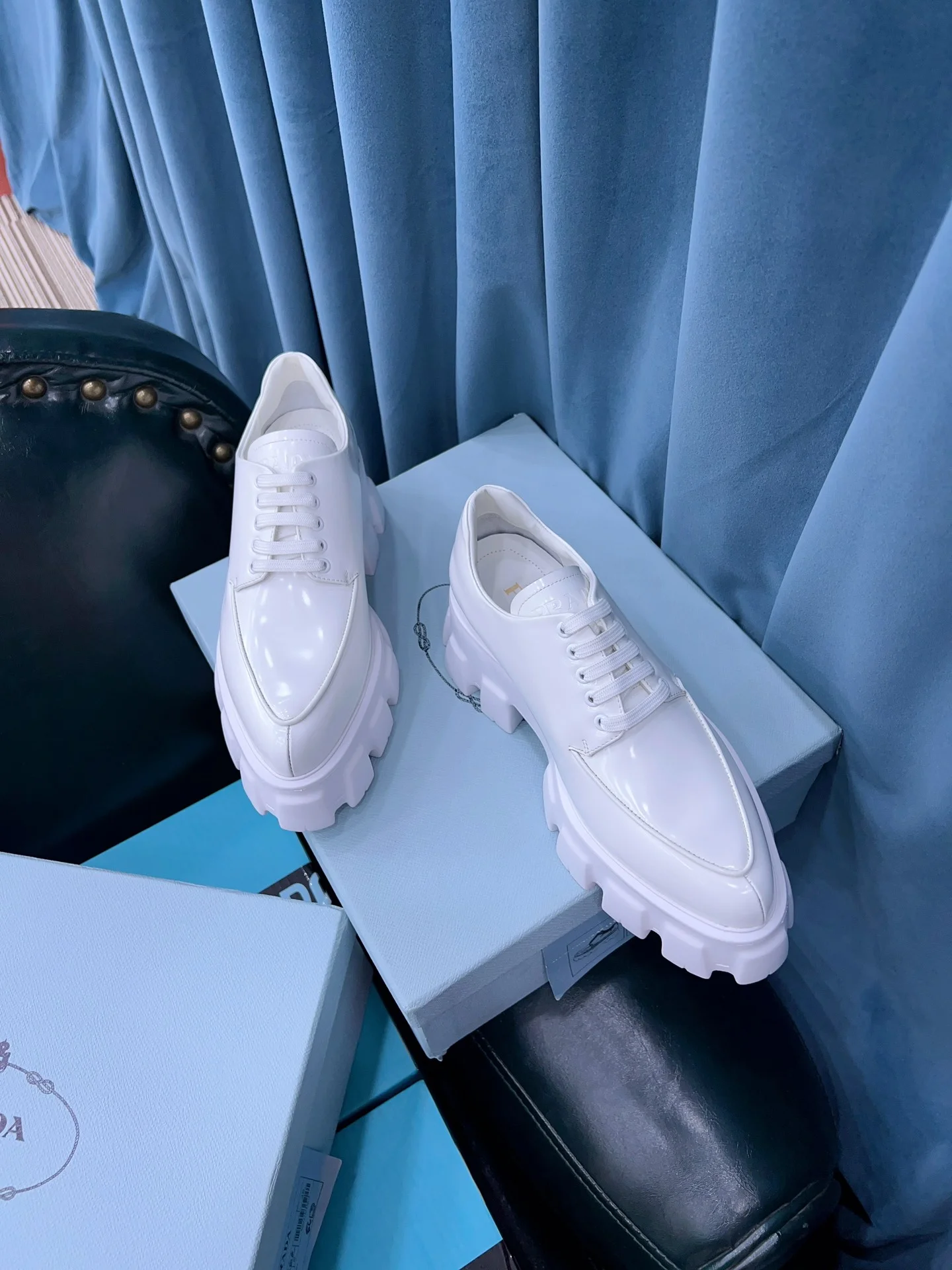 (1:1 replica) Prada Monolith Brushed Lace-Up Shoes White For Women 2.4in/60mm PRD