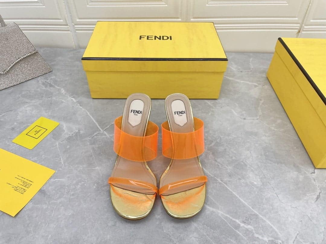 (1:1 replica) Fendi First Orange Transparent High-Heeled Sandals For Women