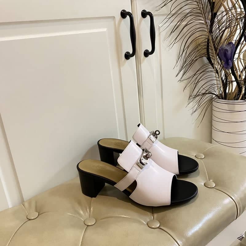 (1:1 replica) Hermes Candy Sandal White/Black For Women, Women s Shoes H211071Z