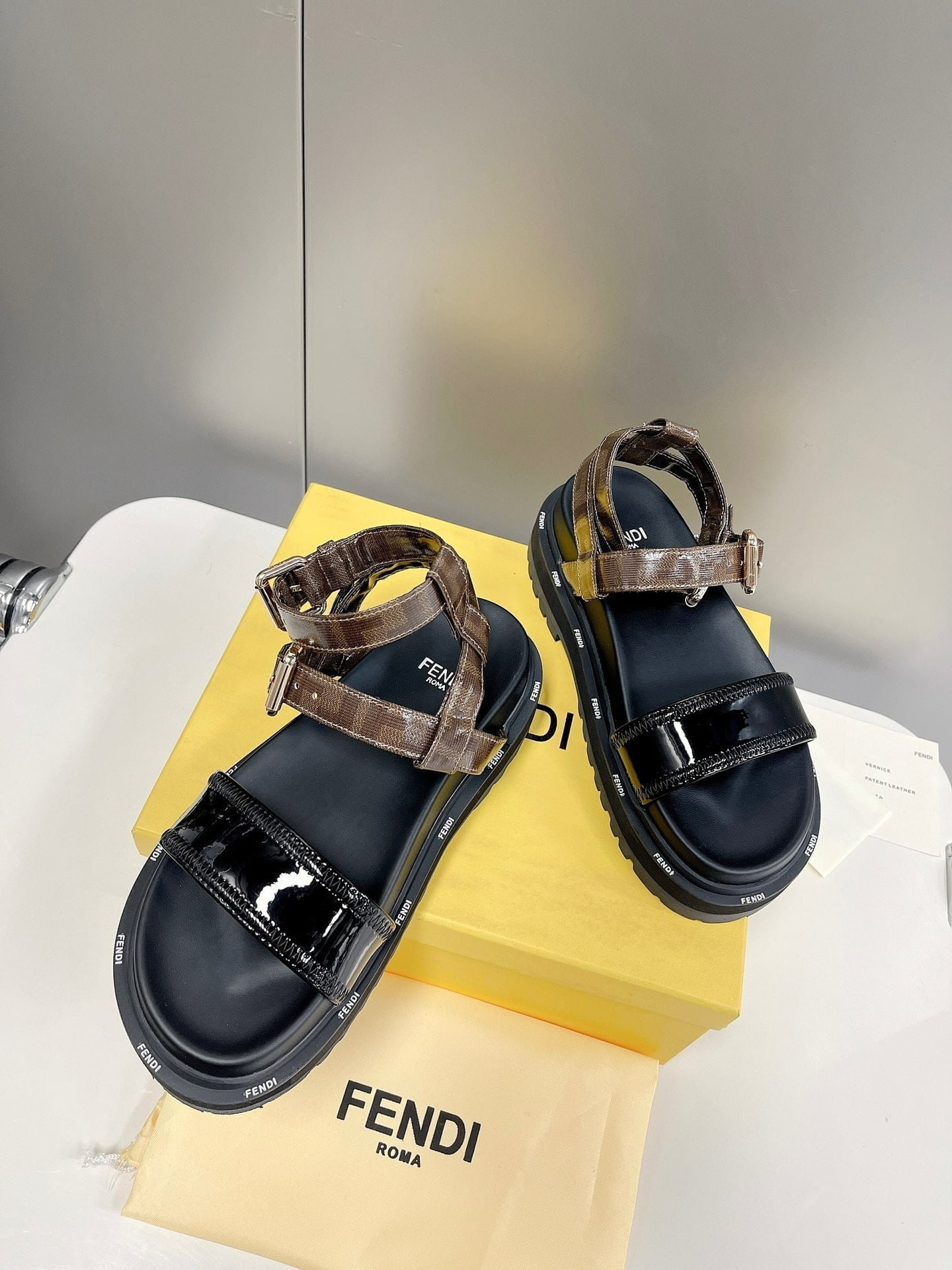 (1:1 replica) Fendi Black Jacquard Sandals For Women