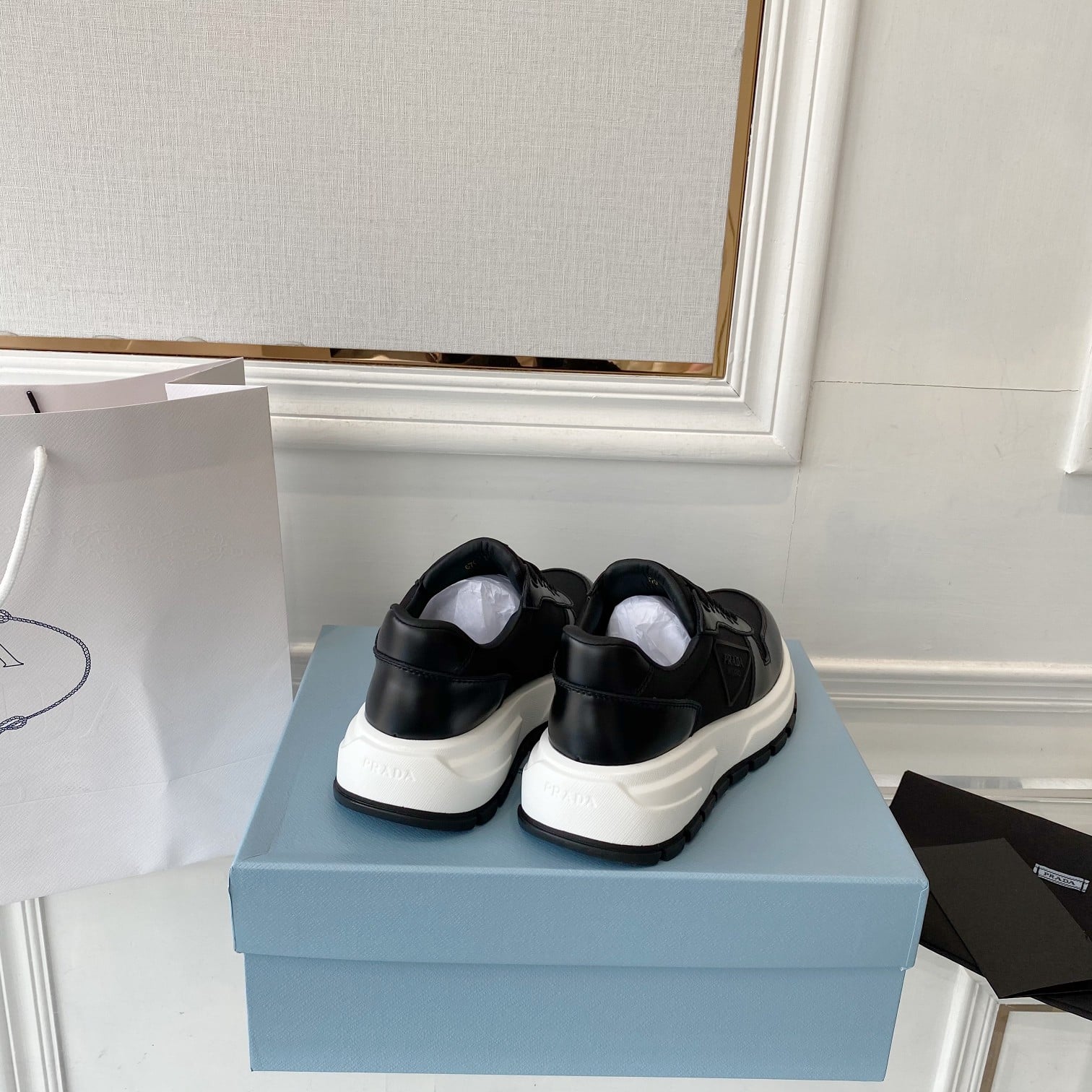 (1:1 replica) Prada Prax 01 Re-Nylon And Brushed Sneakers Black For Women 1.8in/45mm PRD 1E804M 3LKI F0632