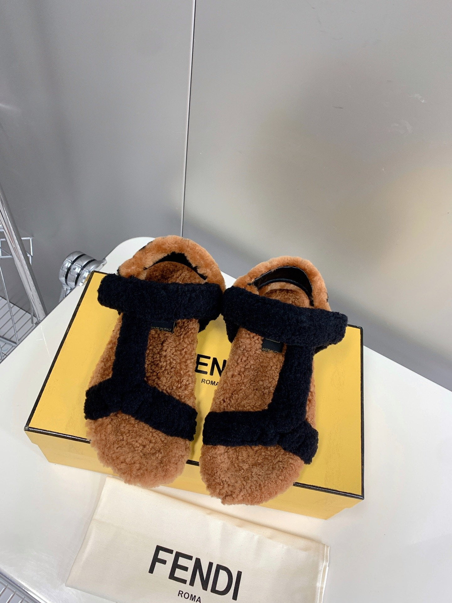 (1:1 replica) Fendi First Shearling Sandal Black For Women