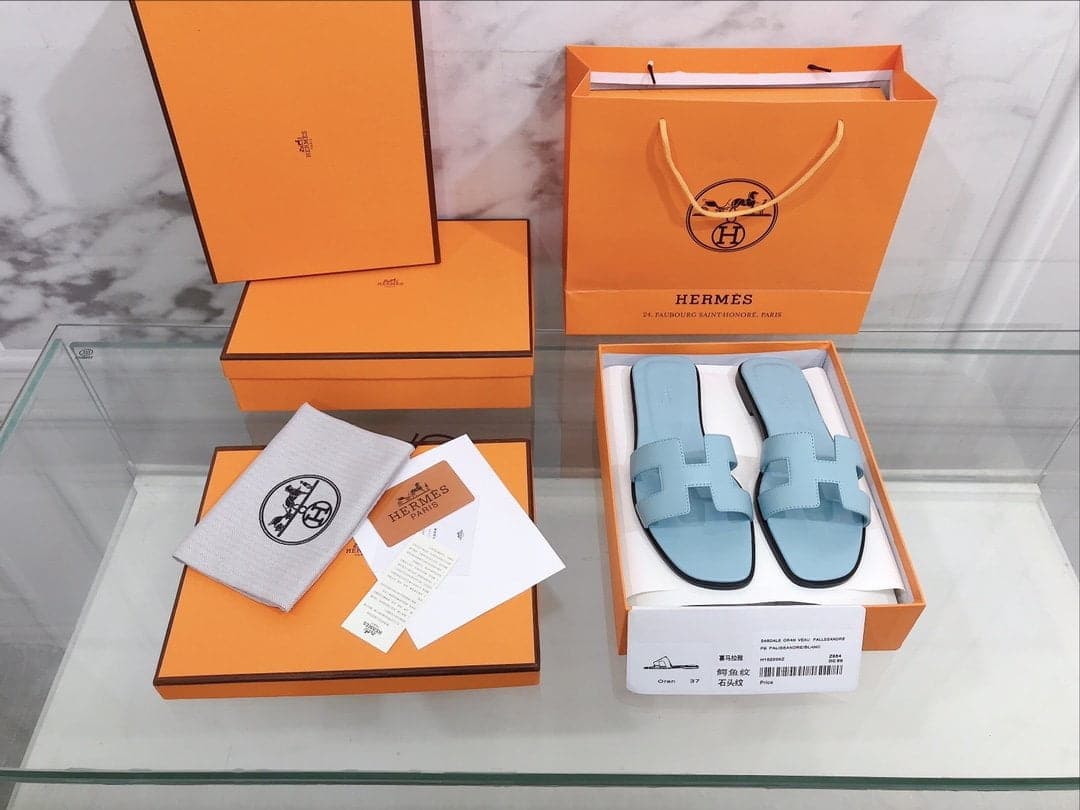 (1:1 replica) Hermes Oran Sandal Light Blue For Women, Women s Shoes H202230Z