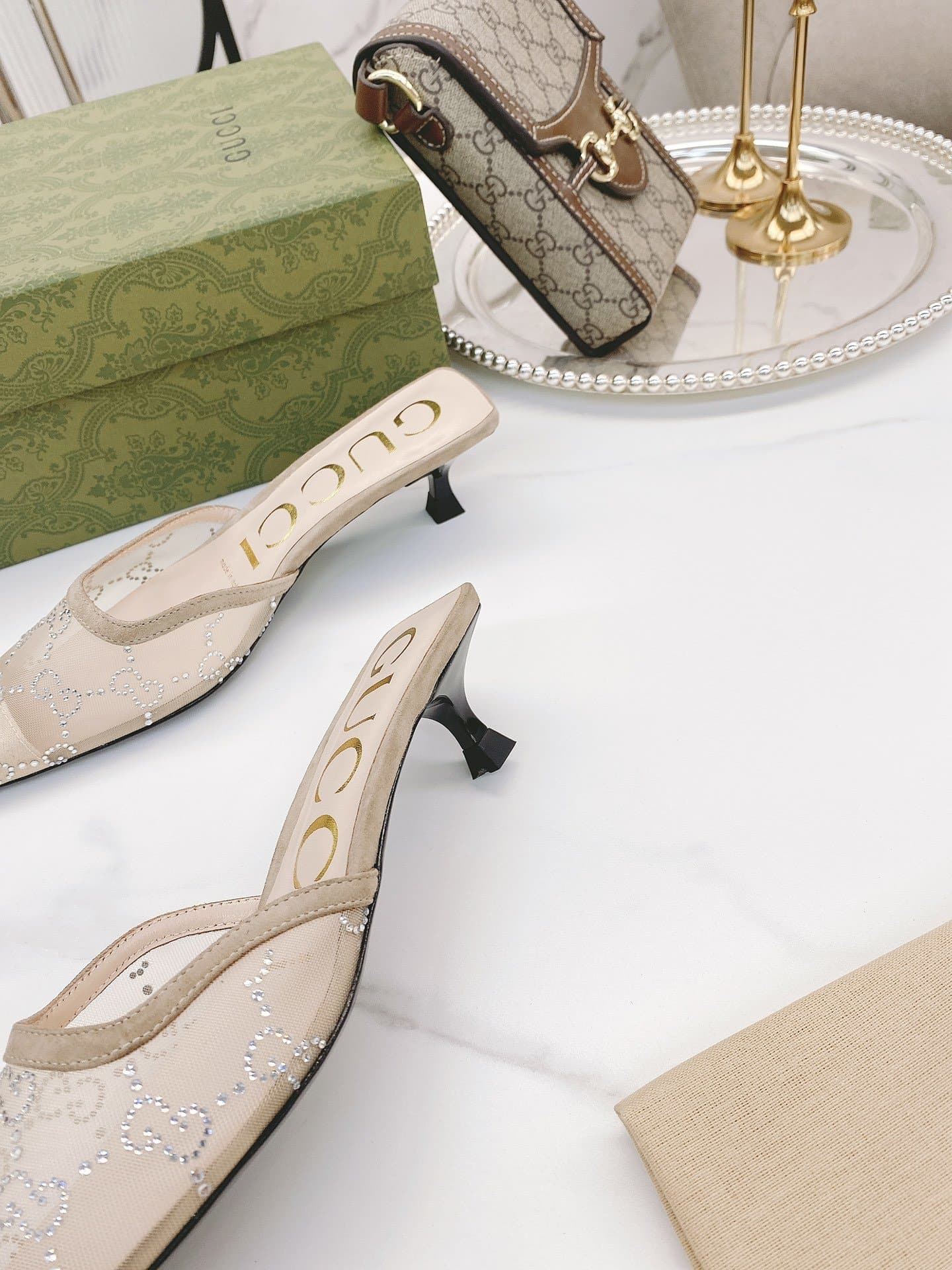 (1:1 replica) Gucci Women s Slide Sandal By Fabric Beige For Women GG
