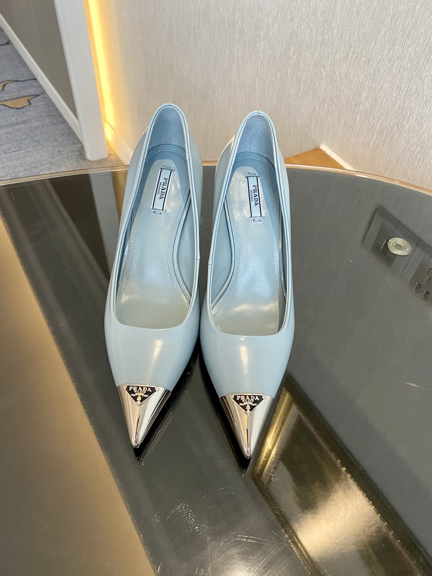 (1:1 replica) Prada Brushed Pumps Blue For Women 2.9in/75mm PRD