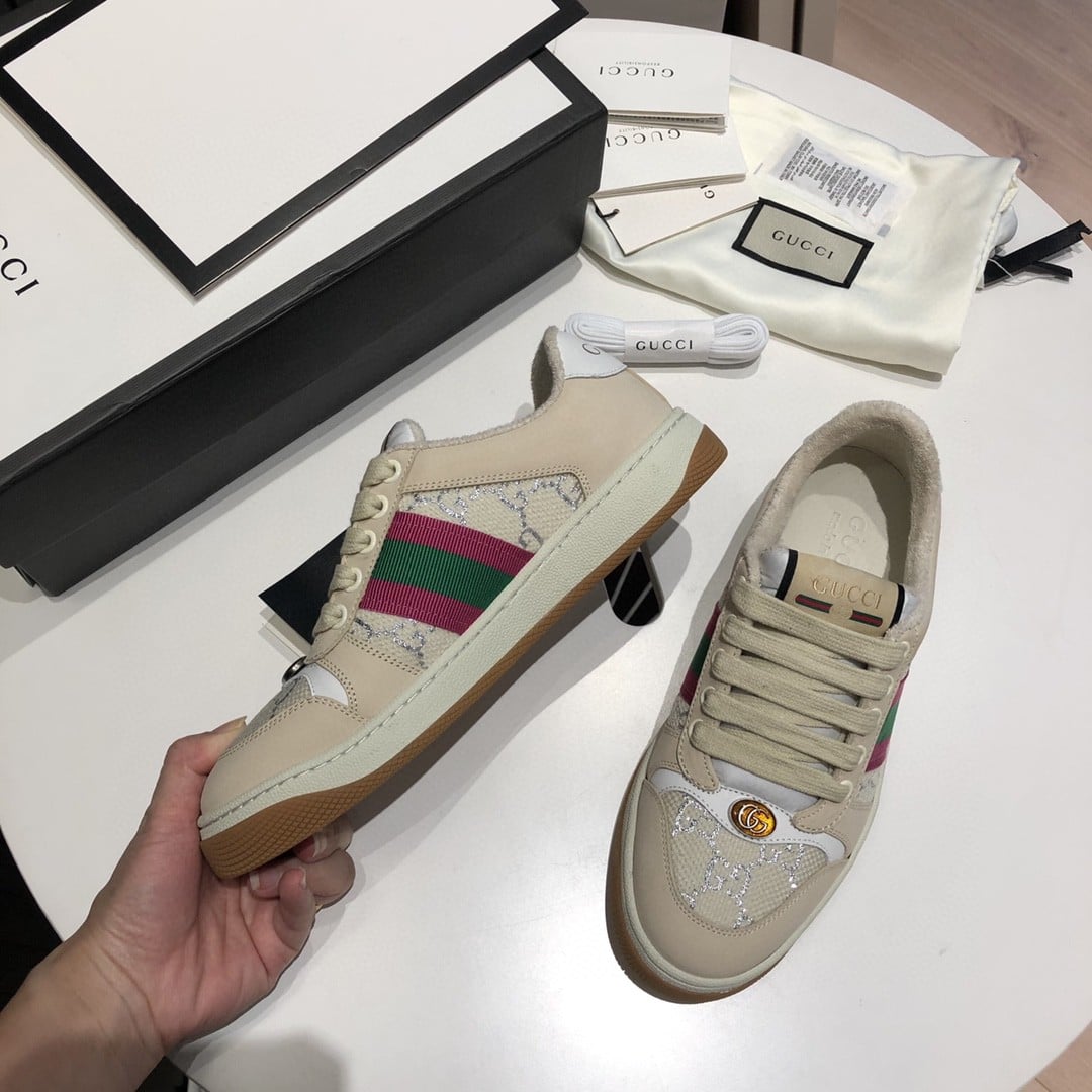 (1:1 replica) Gucci Women s Screener GG Low-Top Beige Pink Green For Women 546551