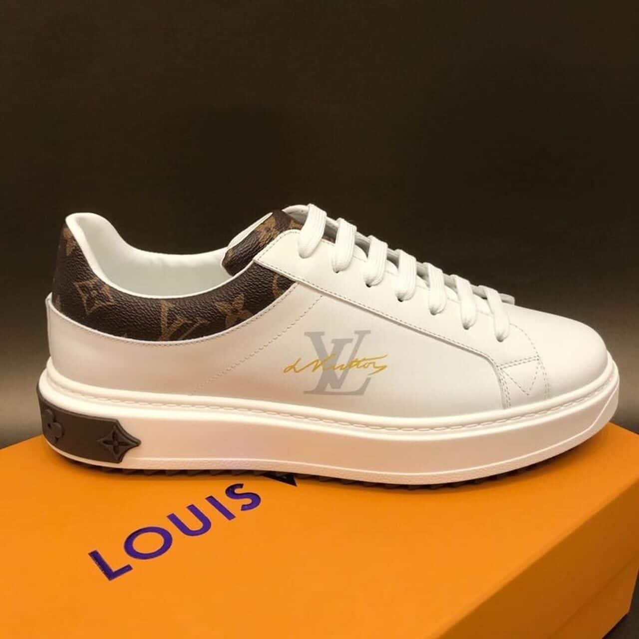 (1:1 replica) Louis Vuitton Time Out Sneaker Monogram Canvas White/Brown For Women LV